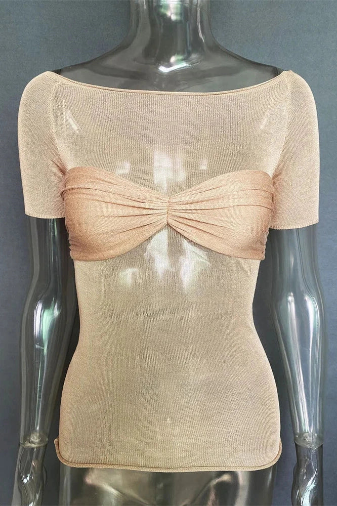 Glorol - Short Sleeve Off-Shoulder See-Through Top
