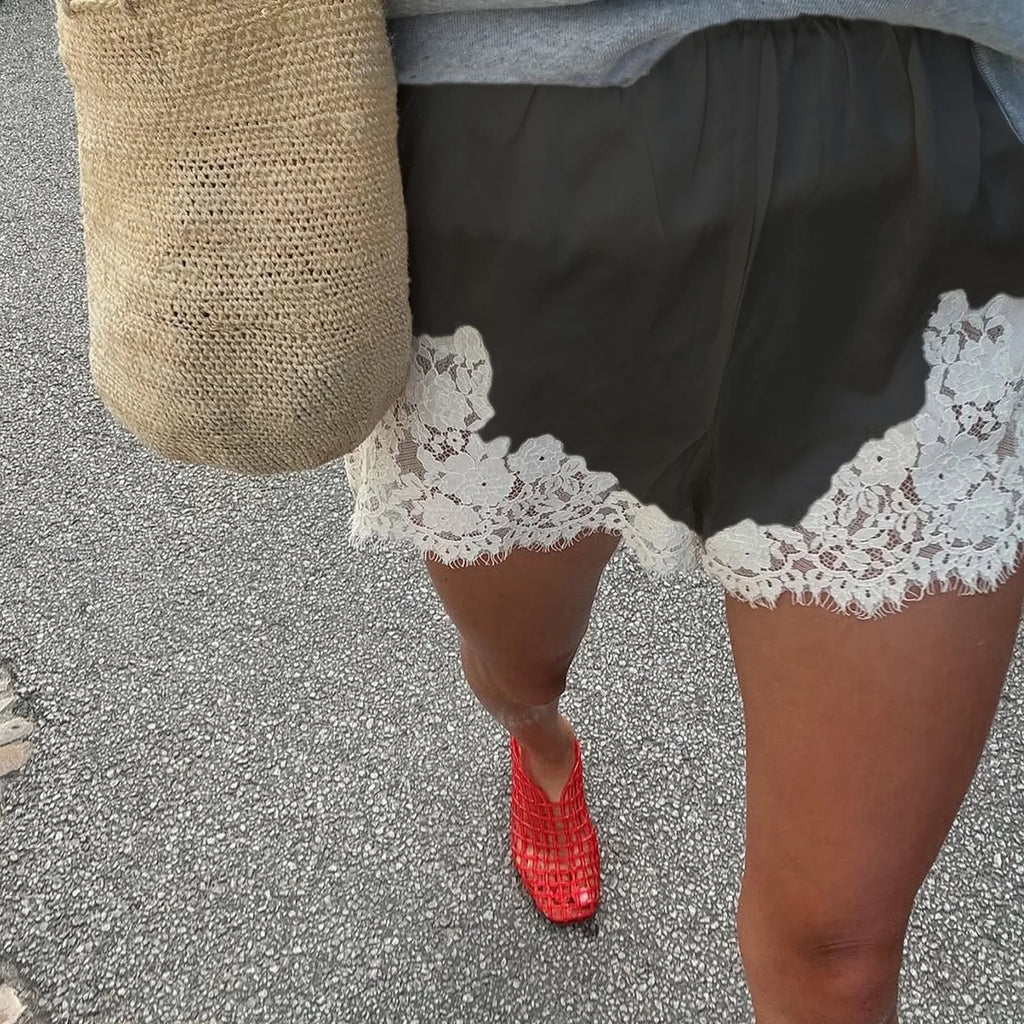 Glorol - High Waist Lace Wide-Leg Skirt