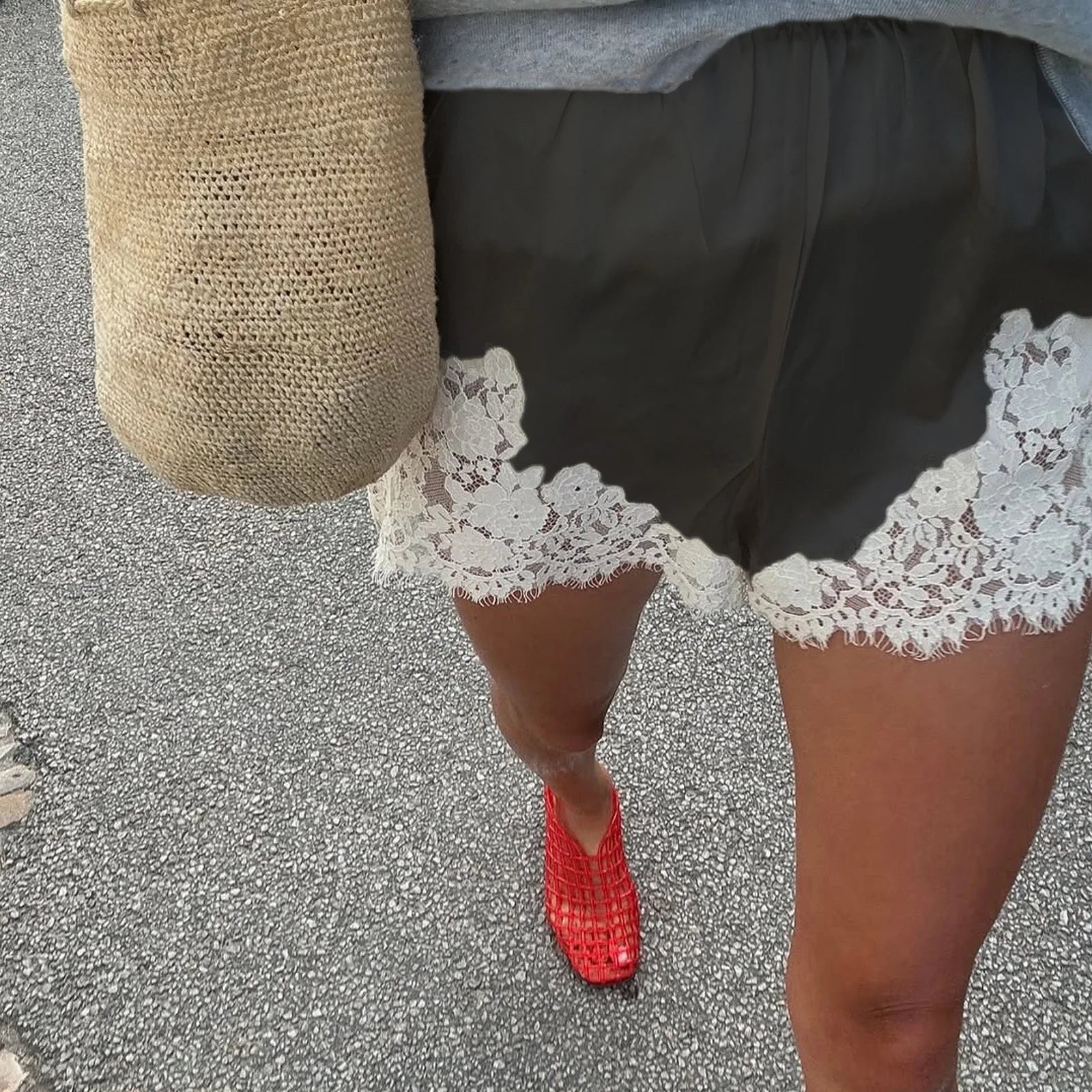 Glorol - High Waist Lace Wide-Leg Skirt
