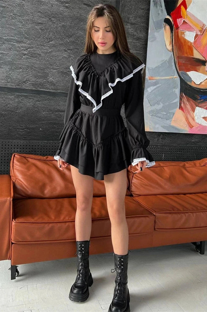 Glorol - Elegant Lace Slim Long Sleeve Mini Dress