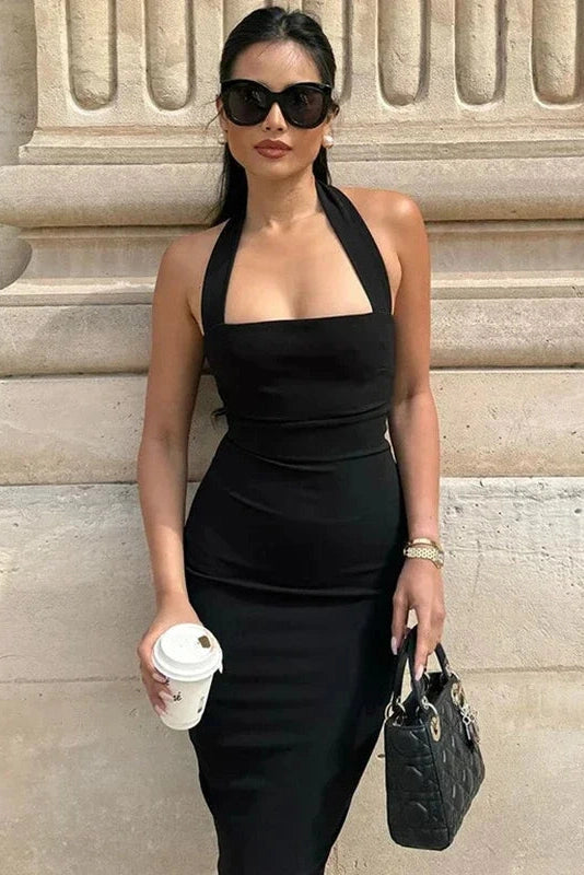 Glorol - Off-Shoulder Bodycon Backless Sleeveless Midi Dress