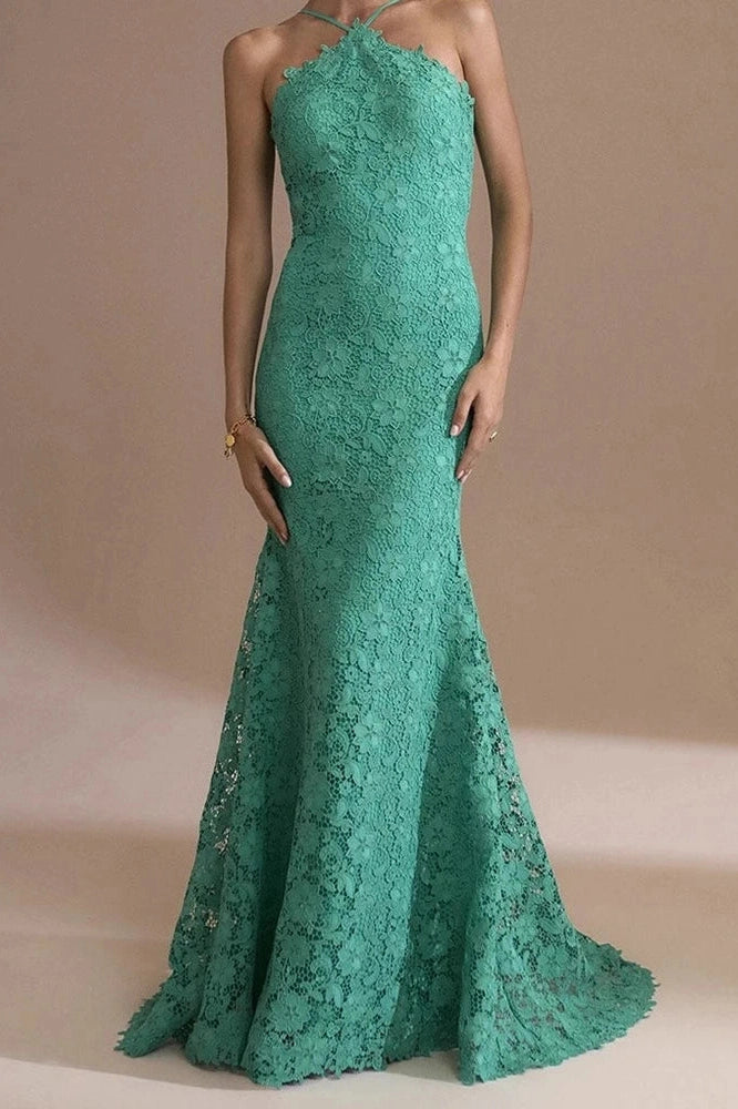 Glorol - Elegant Sleeveless Fit Backless Off-Shoulder Lace Embroidery Maxi Dress