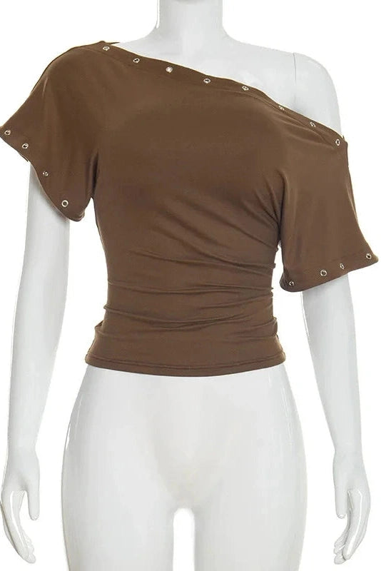 Glorol - Hollow Out One-Shoulder High Waist Top