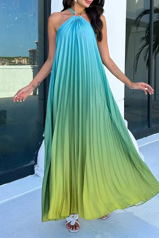 Glorol - Printed Pleated Off-Shoulder Sleeveless Maxi Dress
