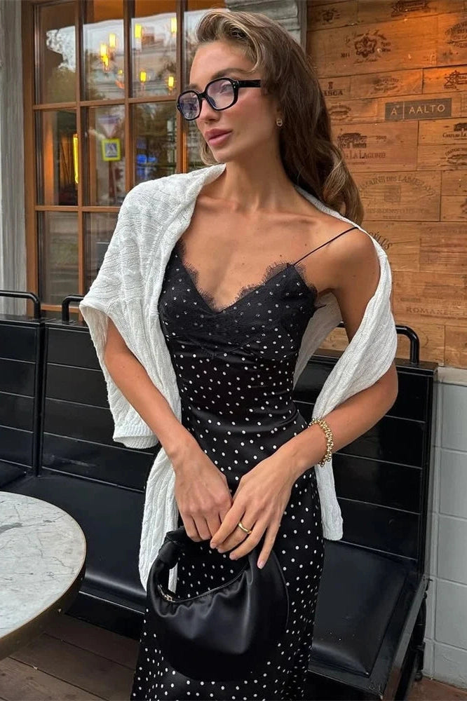 Glorol - Lace V-Neck Backless High Waist Midi Dress
