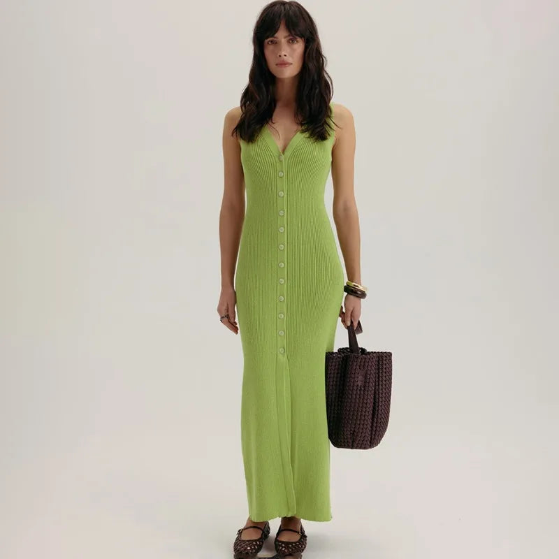 Glorol - Elegant V-Neck Sleeveless Patchwork Maxi Dress
