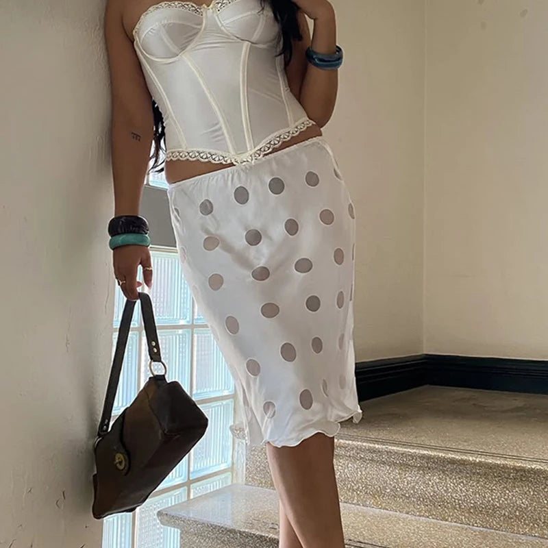 Glorol - High-Waisted Polka-Dot Loose Skirt