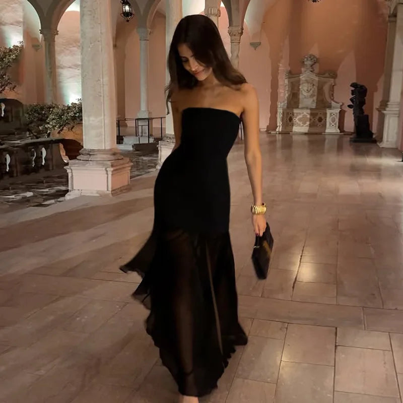 Strapless Split Sleeveless Maxi Dress