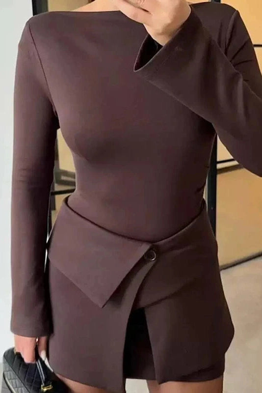 Glorol - Slim O-Neck Bodycon Long Sleeve Mini Dress