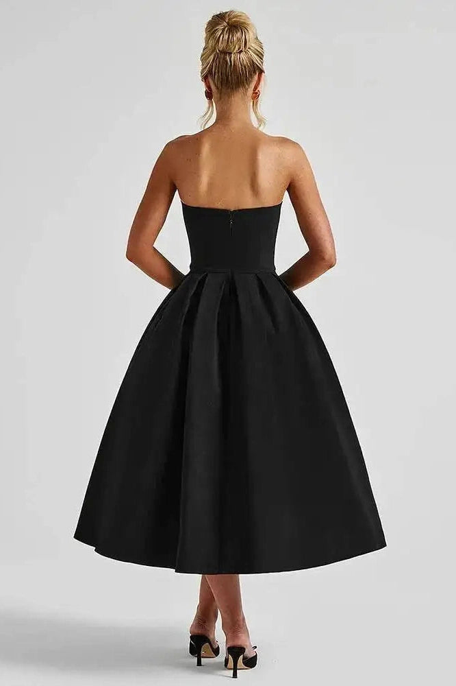 Glorol - Off-Shoulder Strapless Sleeveless Backless High Waist A-Line Midi Dress