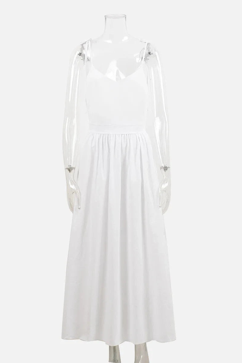 Glorol - Elegant Backless V Neck Midi Dress