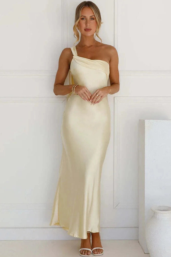 Glorol - One Shoulder Backless Sleeveless High Split Maxi Dress