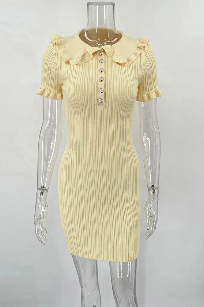 Glorol - Short Sleeve High Waist Knitted Slim Fit Mini Dress