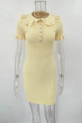 Glorol - Short Sleeve High Waist Knitted Slim Fit Mini Dress