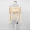 Glorol - Off-Shoulder Knitted Long-Sleeve Slim Top