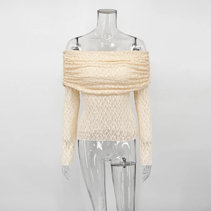 Glorol - Off-Shoulder Knitted Long-Sleeve Slim Top