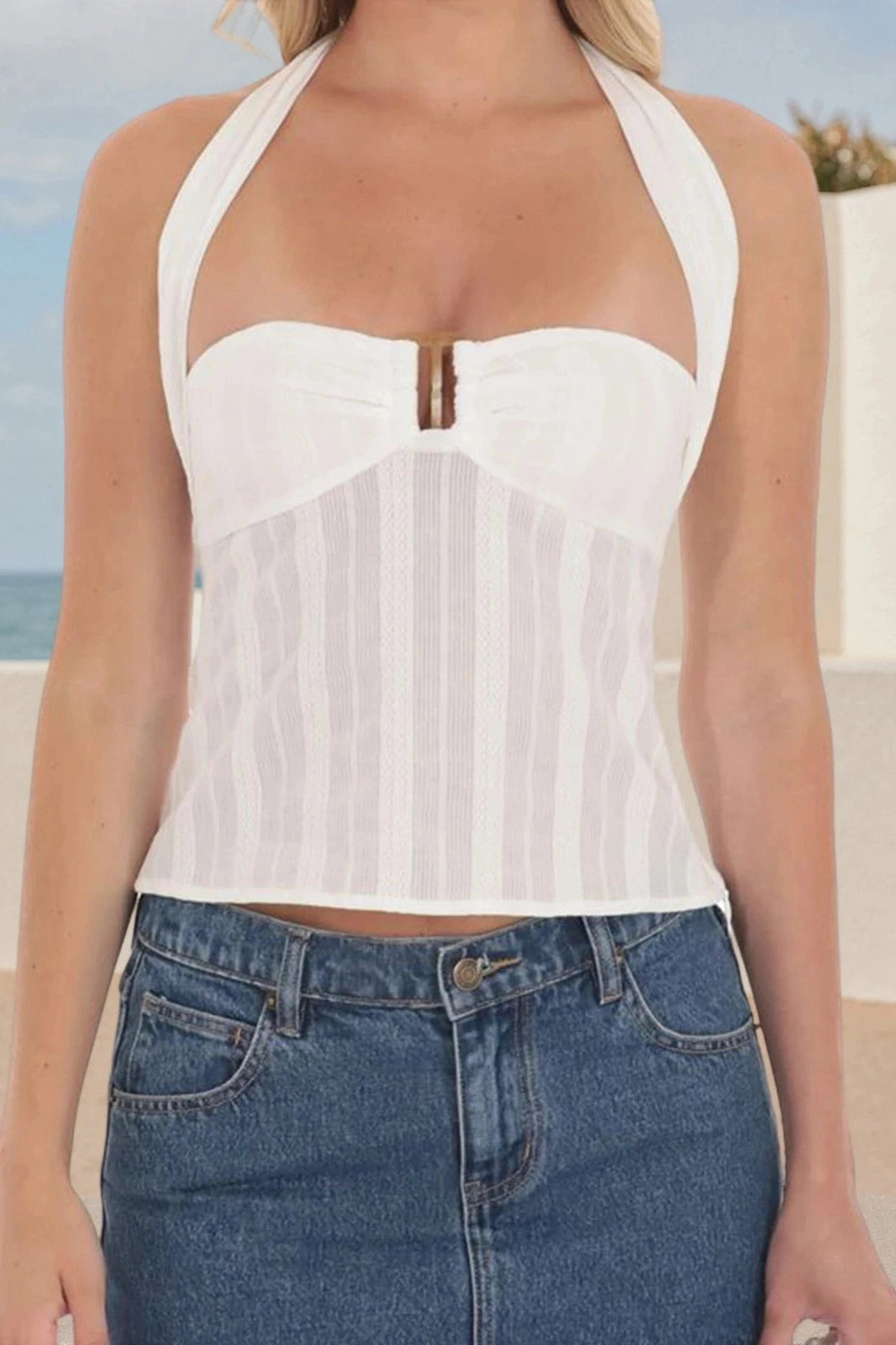 Glorol - Lace Sleeveless Backless Slim Fit Top