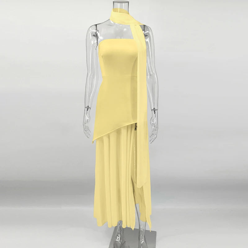 Glorol - Elegant Strapless Sleeveless Maxi Dress