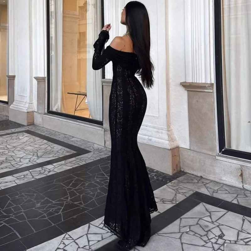 Glorol - Hollow Out Long Sleeve Bodycon Maxi Dress