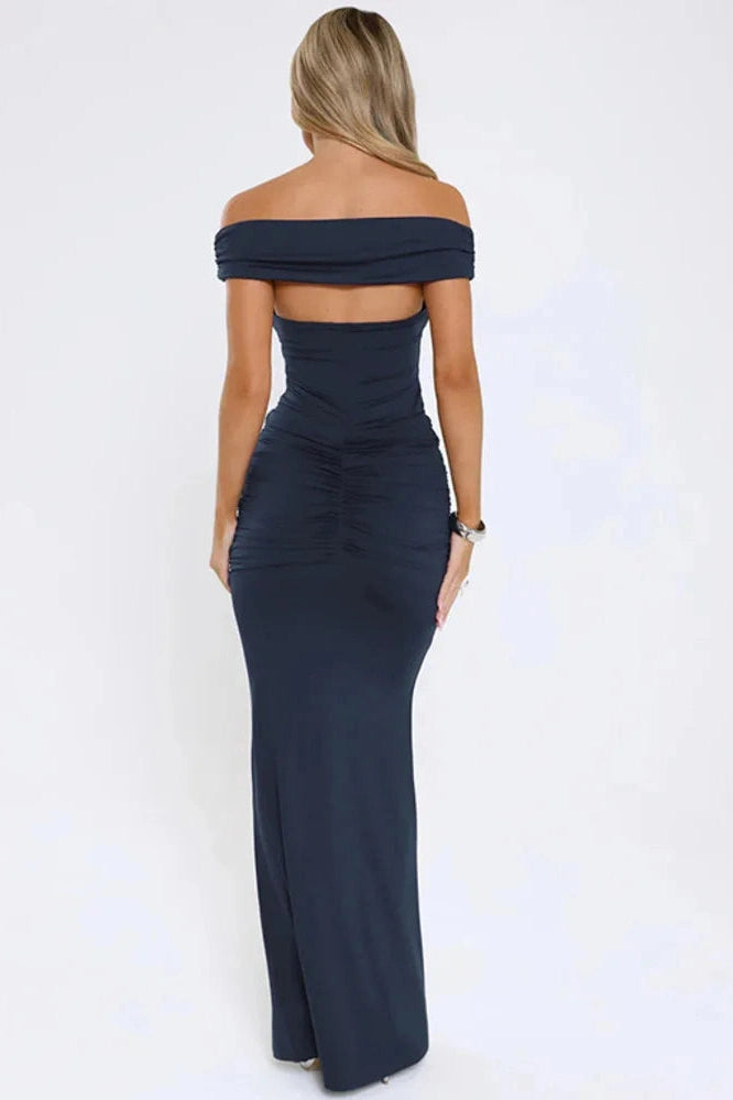 Glorol - Off-Shoulder Strapless Deep V Neck Sleeveless Bodycon Maxi Dress