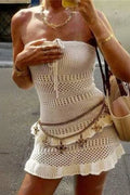 Glorol - Hollow Out Tie Up Knitted Sleeveless Mini Dress