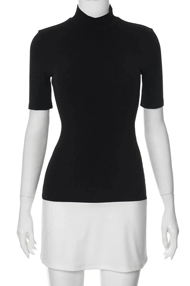 Glorol - Elegant Slim High Waist Turtleneck Mini Dress