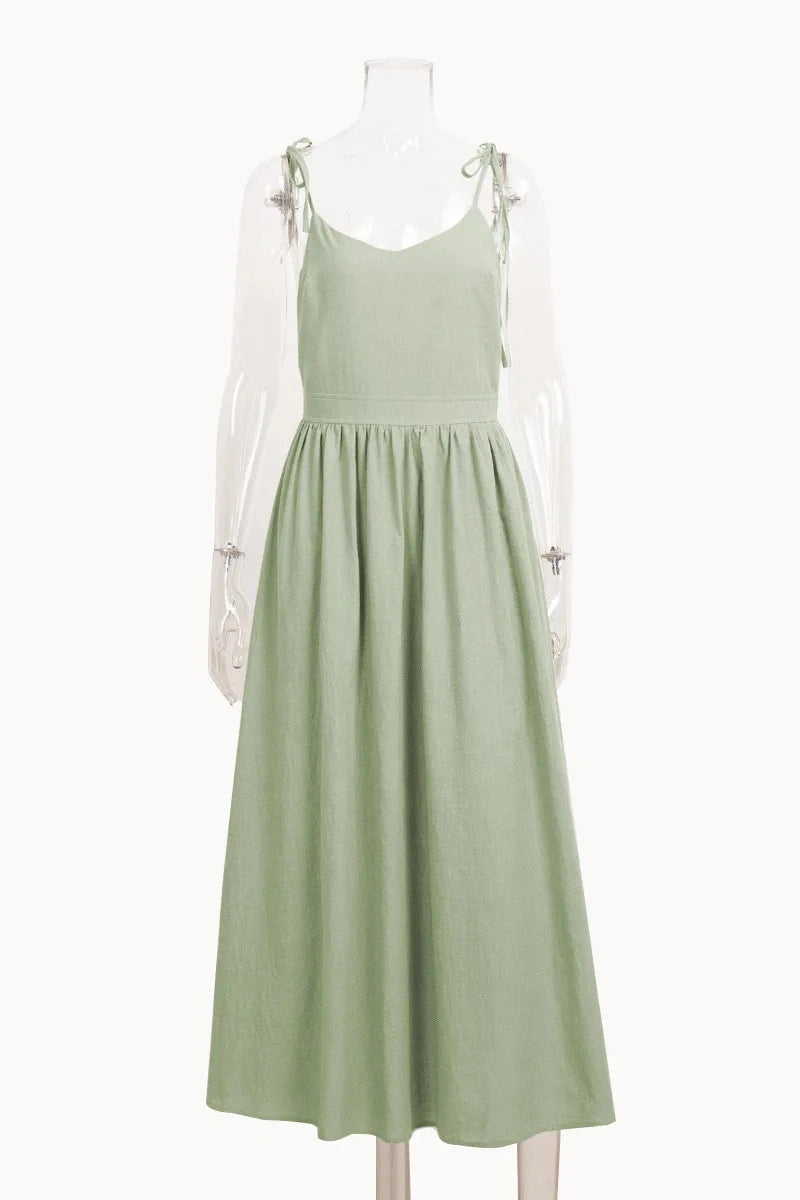 Glorol - Elegant Backless V Neck Midi Dress