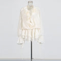 Glorol - See-Through Lace Up Long Sleeve Mini Dress