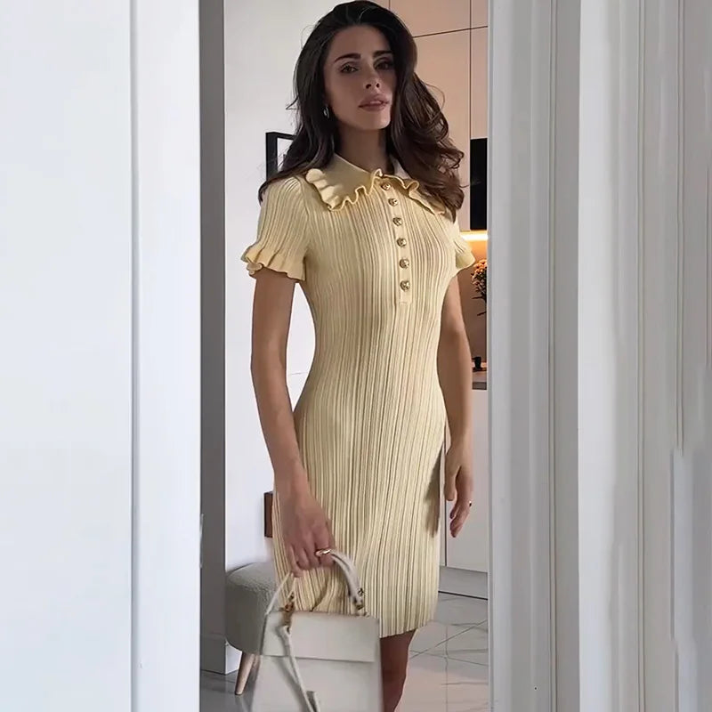 Glorol - Lapel Button High Waist Patchwork Mini Dress