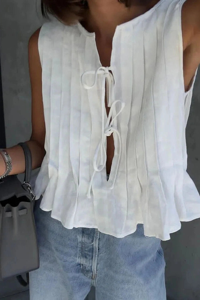 Glorol - Hollow Out Sleeveless Slim Lace-Up Top