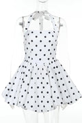 Glorol - Polka Dot High Waist A-Line Sleeveless Mini Dress