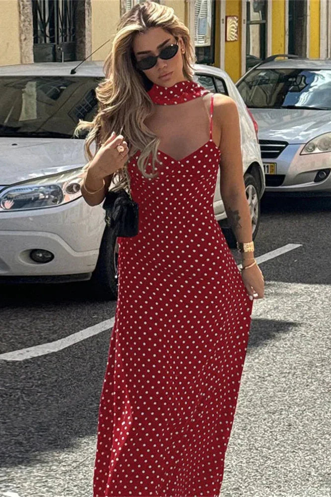 V-Neck Backless Patchwork Printed Maxi Dress