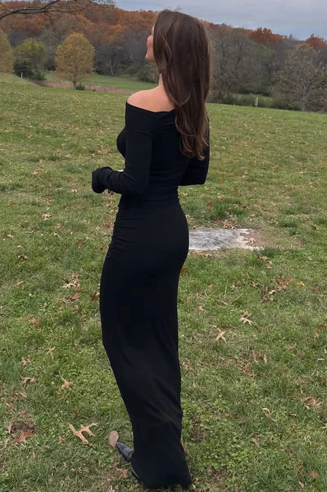 Glorol - Elegant Long Sleeve Bodycon High Waist Maxi Dress