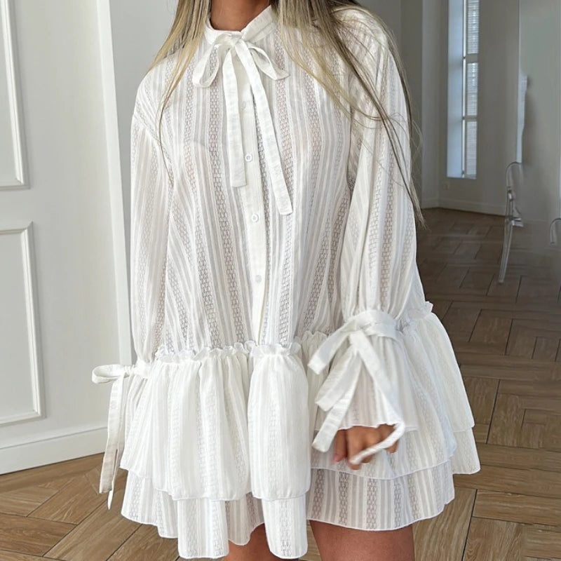 Glorol - Hollow Out Lace-Up Single-Breasted Mini Dress