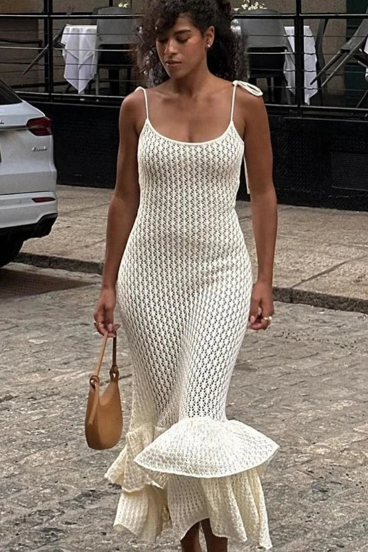 Glorol - Hollow-Out Knitted Sleeveless Slim Maxi Dress