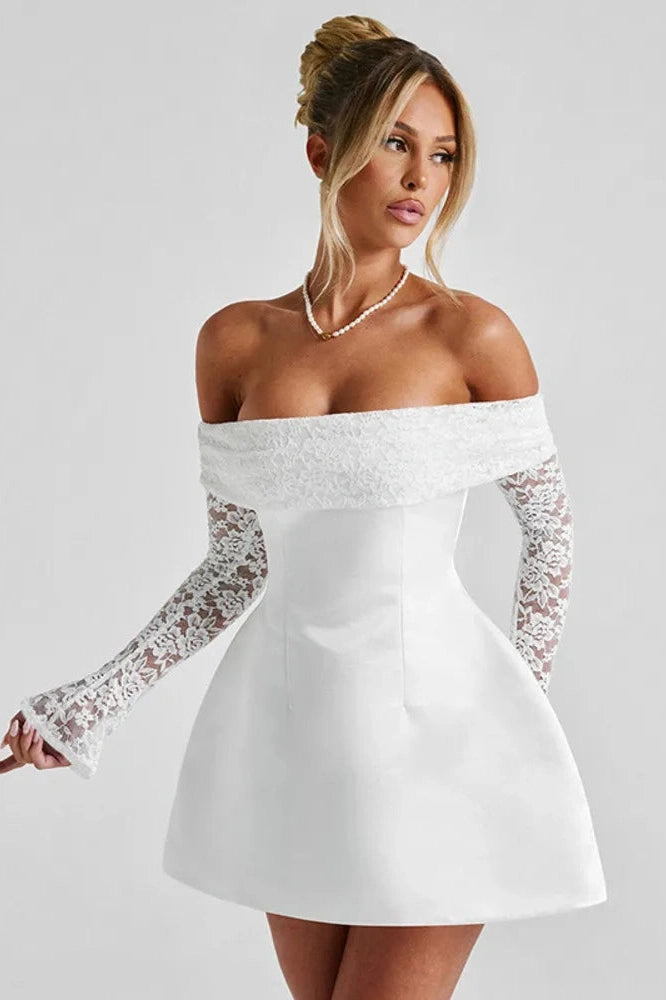 Glorol - Off-Shoulder Backless Strapless Long Sleeve High Waist A-line Mini Dress
