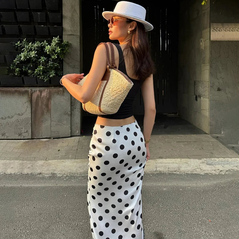 Glorol - High Waist Polka Dot Lace Skirt