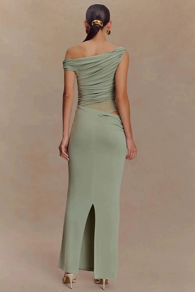 Glorol - One Shoulder Backless Sleeveless Split Maxi Dress