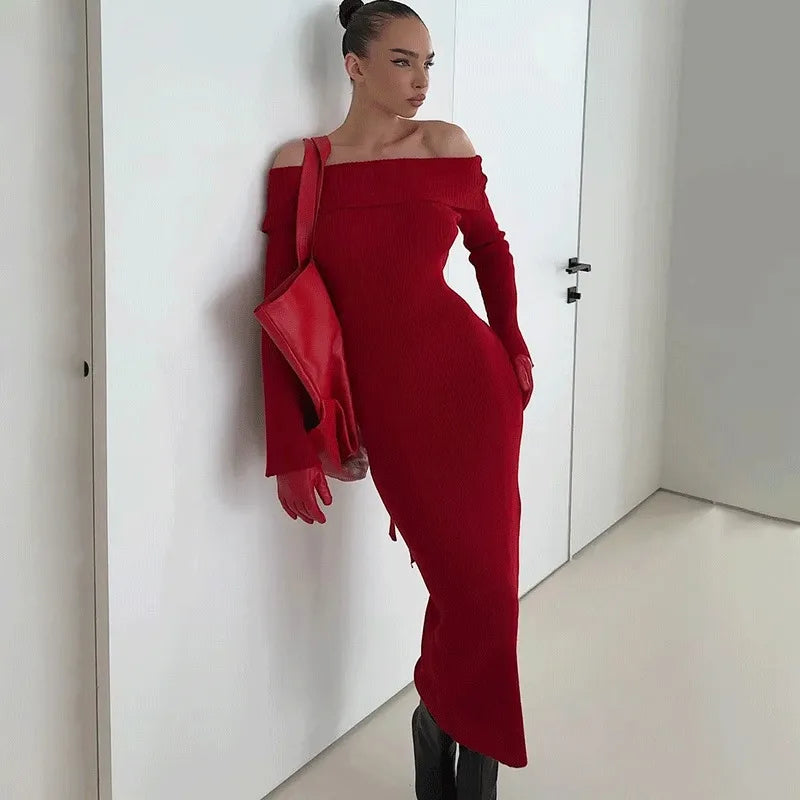 Glorol - Elegant Off-Shoulder High Waist Maxi Dress