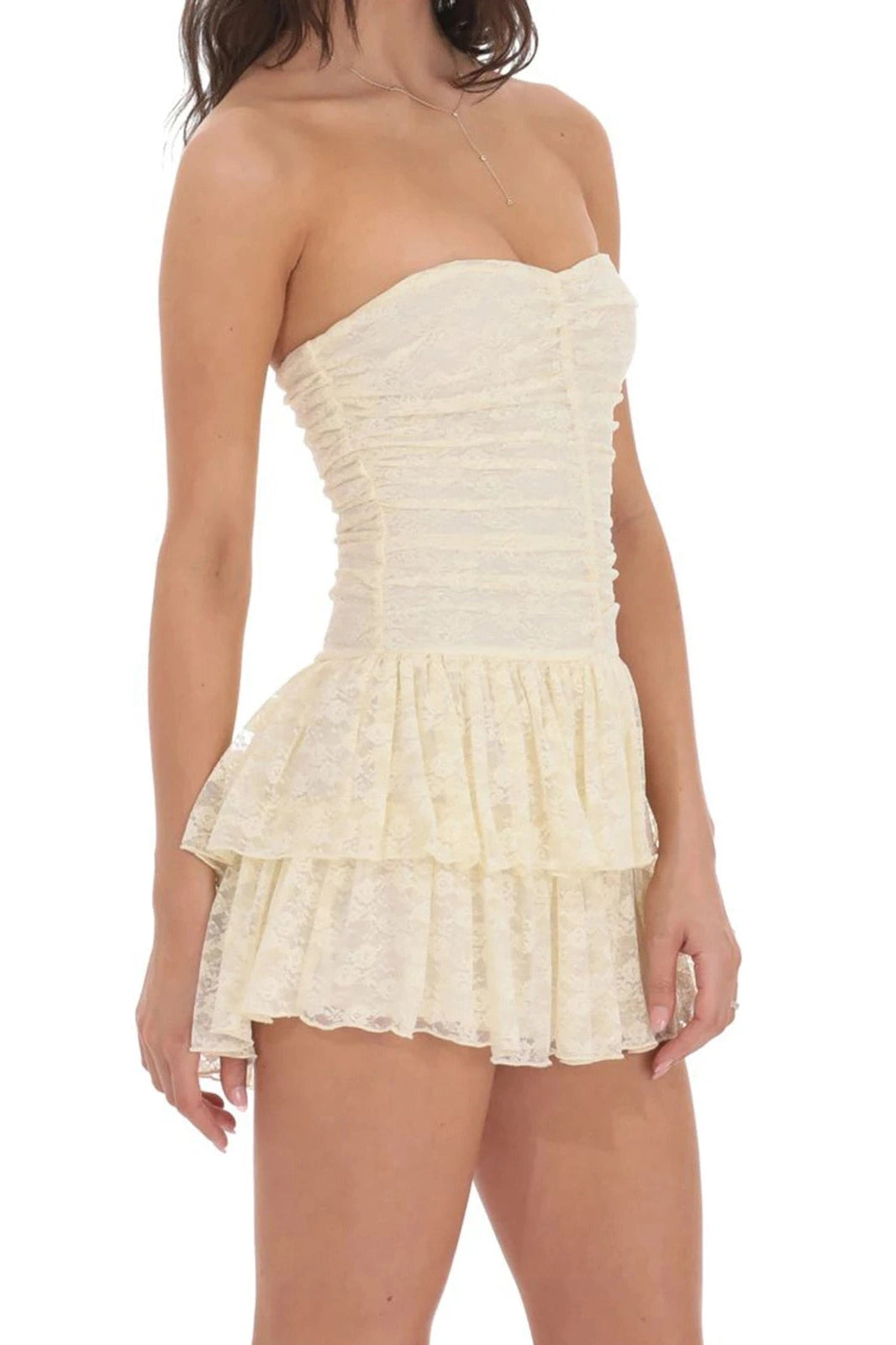 Glorol - Lace Strapless A-Line Mini Dress