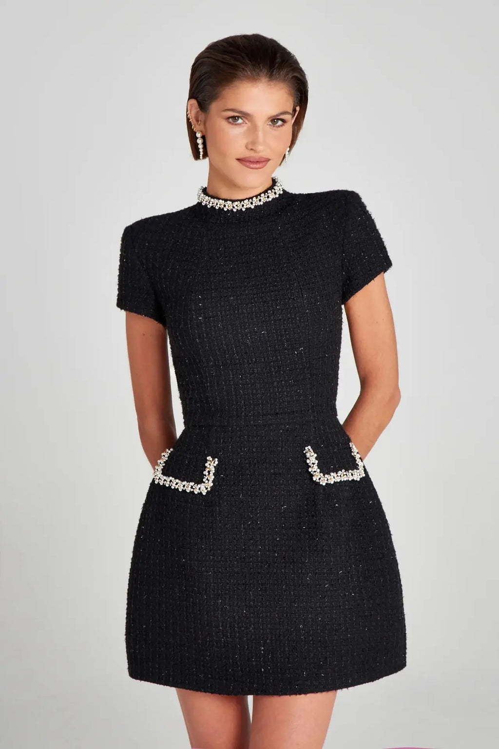 Glorol - Round Neck Short Sleeve Bodycon Patchwork Mini Dress