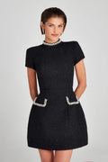 Glorol - Round Neck Short Sleeve Bodycon Patchwork Mini Dress