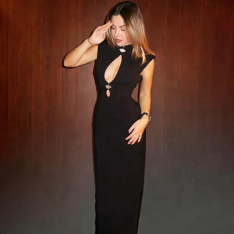 Glorol - Hollow Out Patchwork Sleeveless Maxi Dress