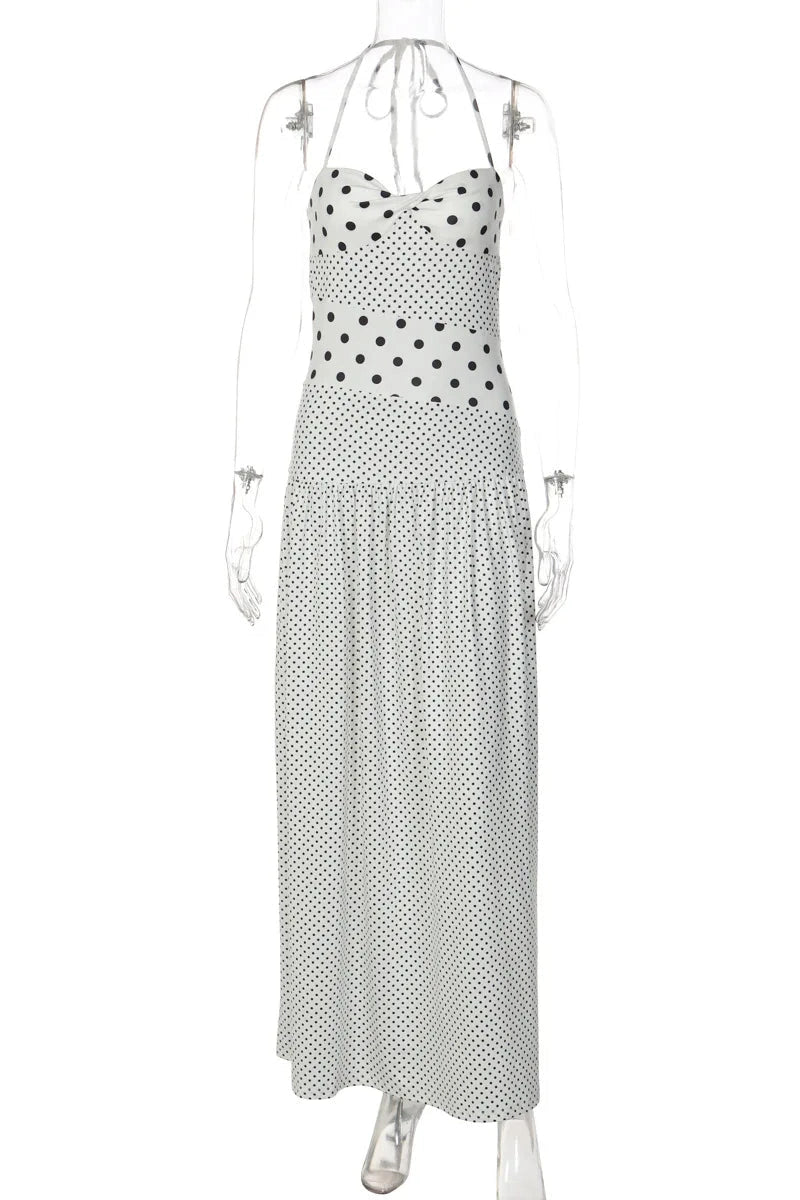 Glorol - Elegant Polka Dots Sleeveless Slim Maxi Dress