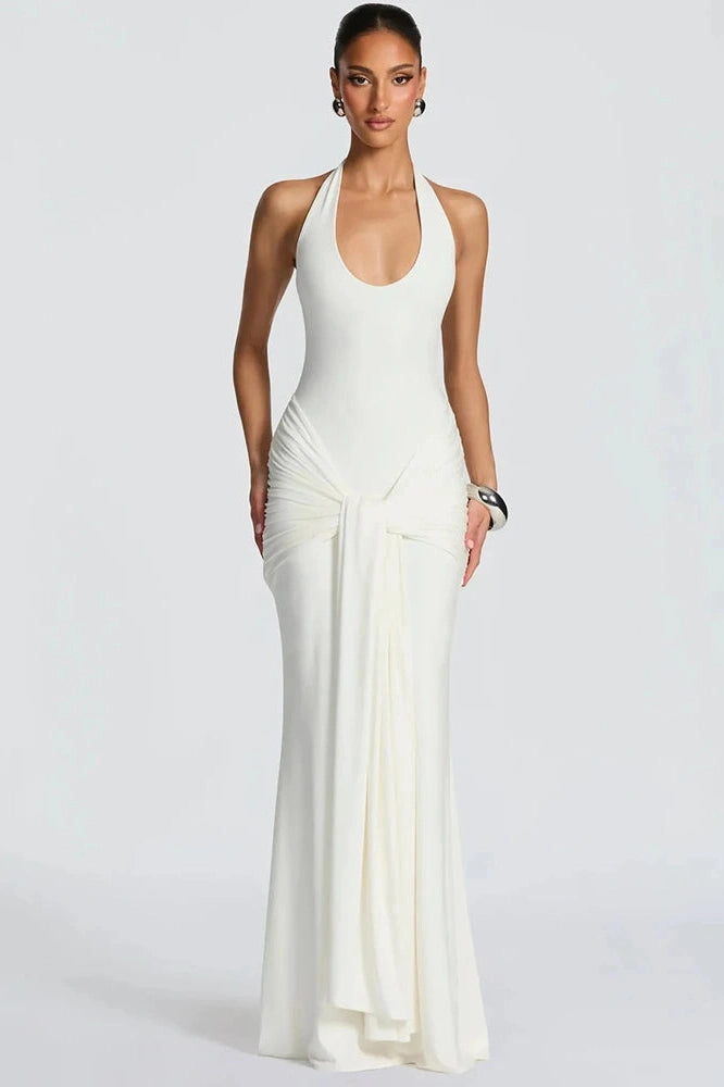Glorol - Backless V Neck Sleeveless Bodycon Maxi Dress