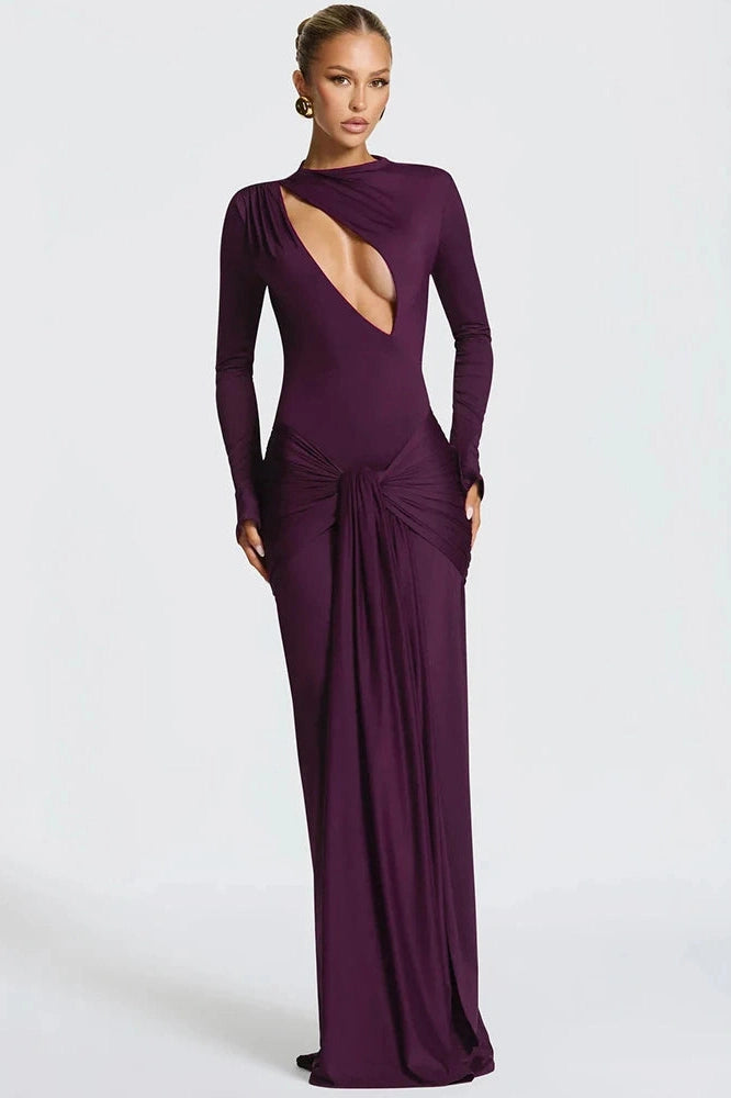 Glorol - Hollow Out Long Sleeve O Neck Bodycon Maxi Dress