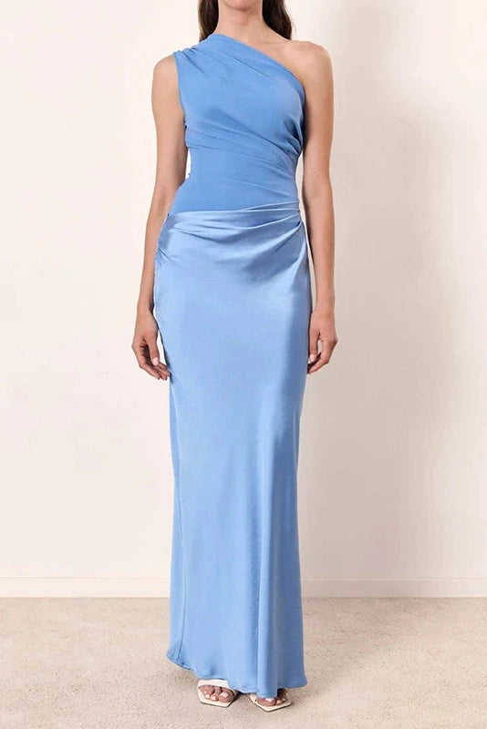 Glorol - Elegant High Waisted Sleeveless Slash Collar Slim Maxi Dress