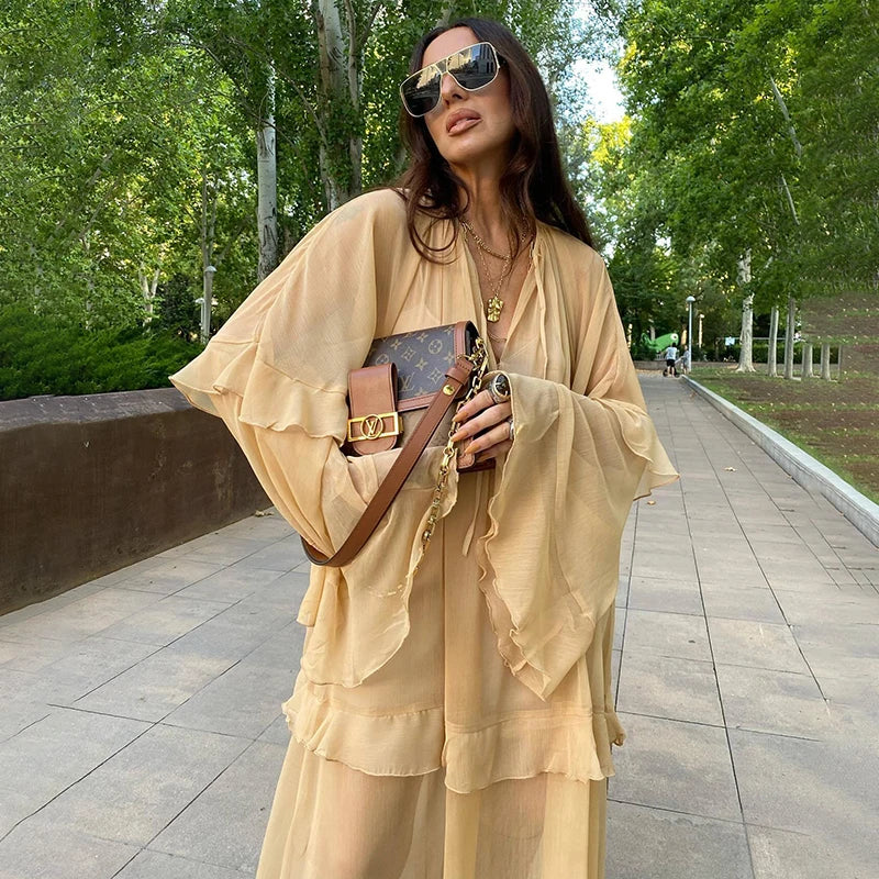 Long Sleeve V-Neck Loose Maxi Dress