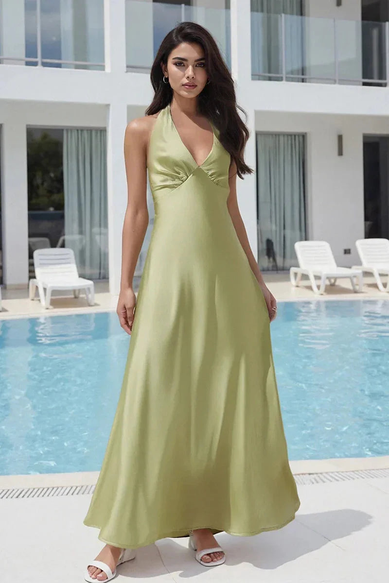 V Neck Tie-Up Backless Sleeveless Maxi Dress