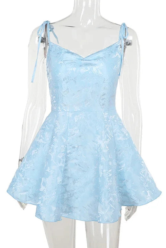 Glorol - Spaghetti Strap Backless Lace Up A-Line Mini Dress